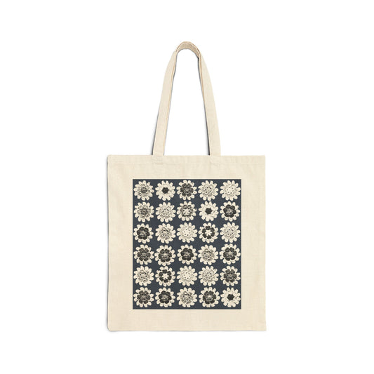 Canvas Tote Bag — Retro Crochet Floral Pattern Print Eco Shopper