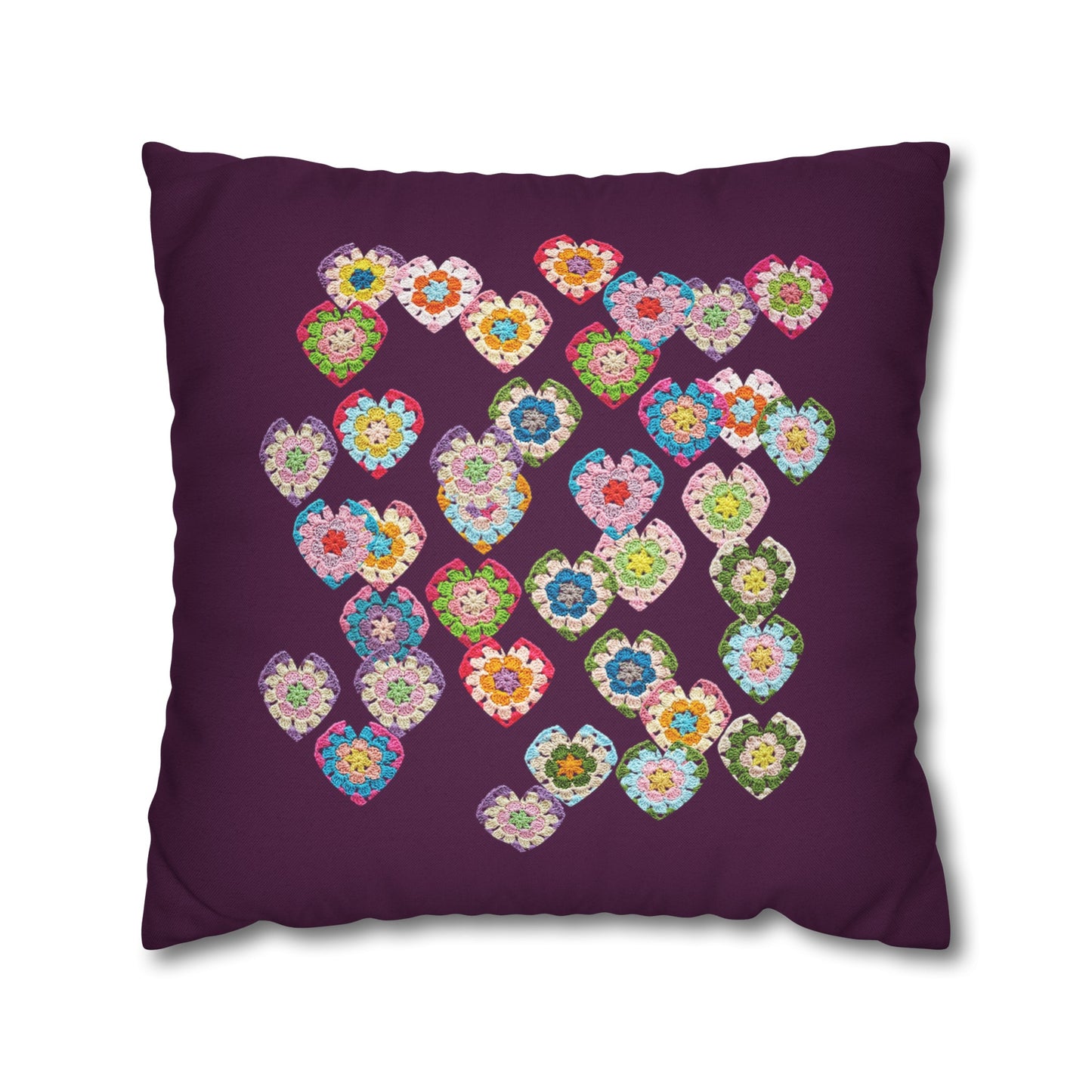 Crochet Love Heart Print Spun Polyester Square Cushion Cover Purple