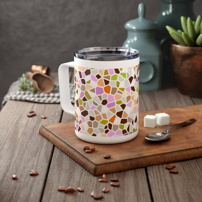 10oz Insulated Coffee Mug — Retro Mosaic Pattern