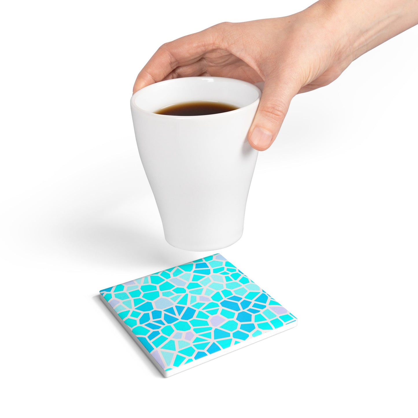 Geomeric Mosaic Ceramic Coaster — Aqua