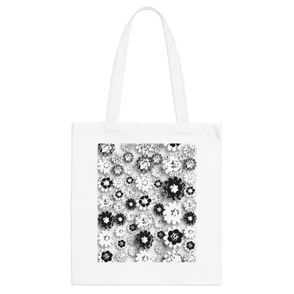 Long Handle Cotton Tote Bag Floral Black