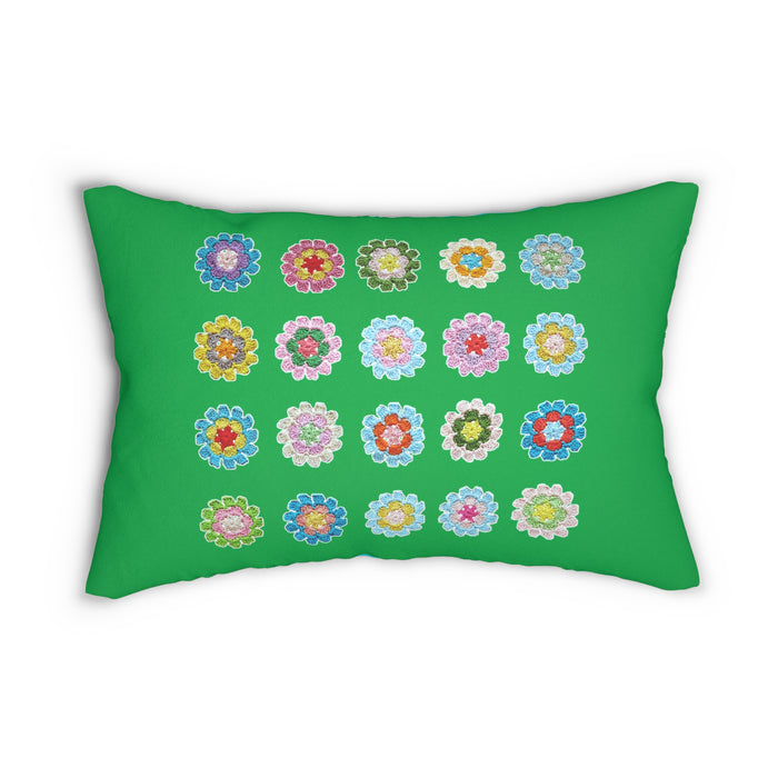 Crochet Pattern Print Spun Polyester Split Color Lumbar Pillow Green Aqua