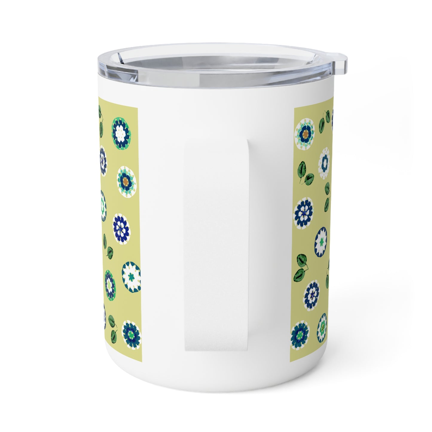 Stainless Steel Insulated Mug — Mustard Green Crochet Pattern 10oz Travel Coffee Tumbler
