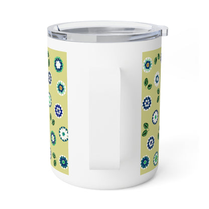 Stainless Steel Insulated Mug — Mustard Green Crochet Pattern 10oz Travel Coffee Tumbler