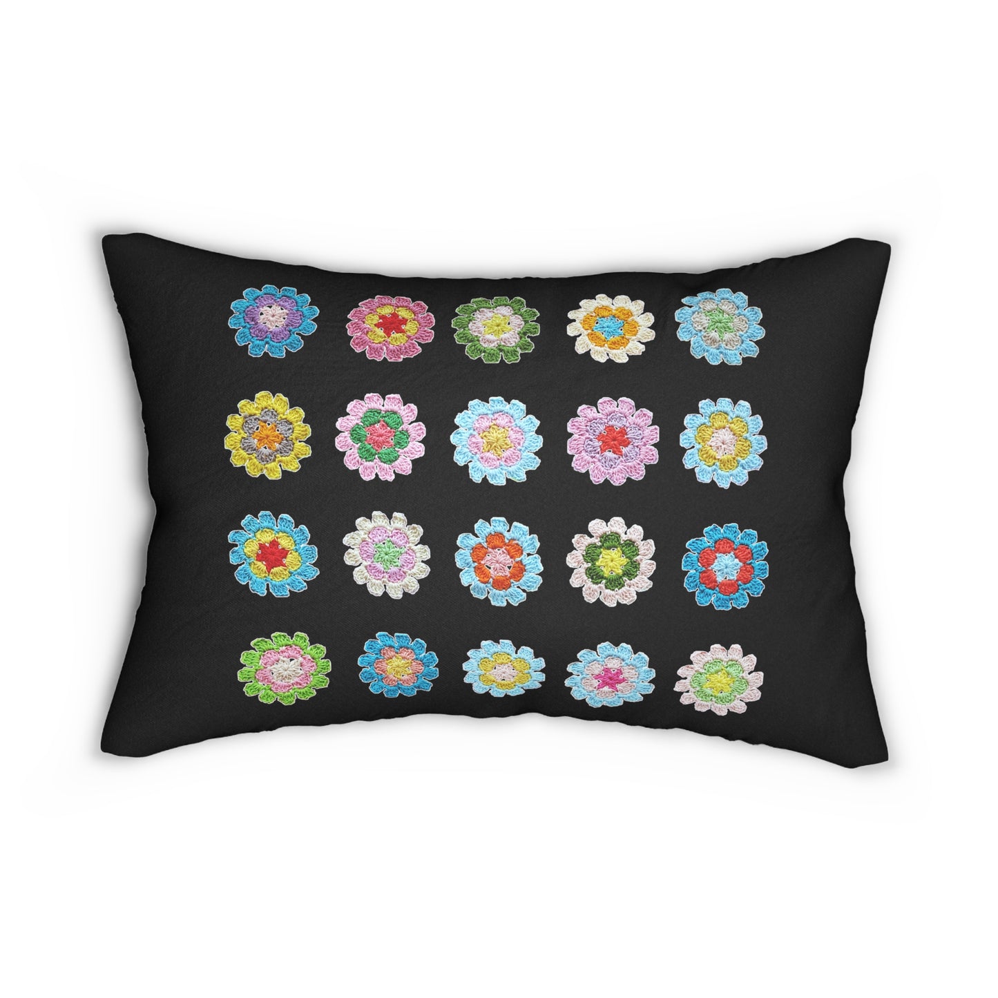 Crochet Pattern Print Spun Polyester Lumbar Pillow Black