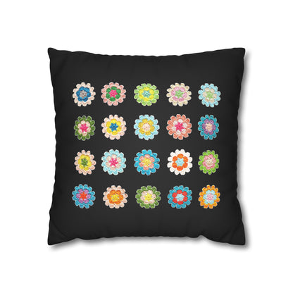Crochet Pattern Print Faux Suede Cushion Cover-- Black