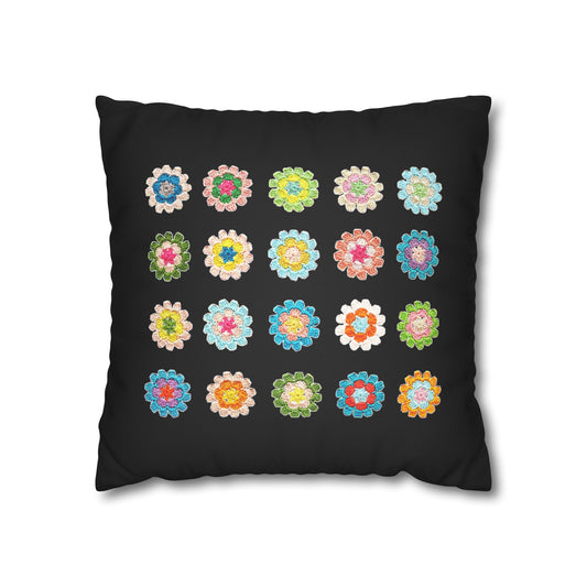 Crochet Pattern Print Faux Suede Cushion Cover-- Black