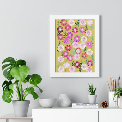 Framed Floral Vertical Poster - Mustard