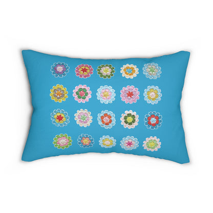 Crochet Pattern Print Spun Polyester Lumbar Pillow Aqua