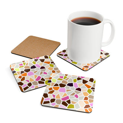 Cork Coaster Set — Retro Mosaic Tile Drink Coasters (4-Pack)