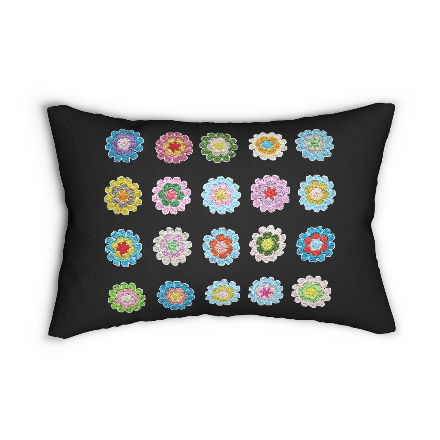 Crochet Pattern Print Spun Polyester Lumbar Pillow Black