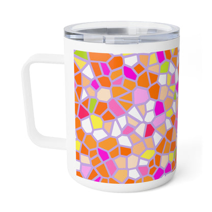 10oz Insulated Coffee Mug — Vibrant Mosaic Pattern