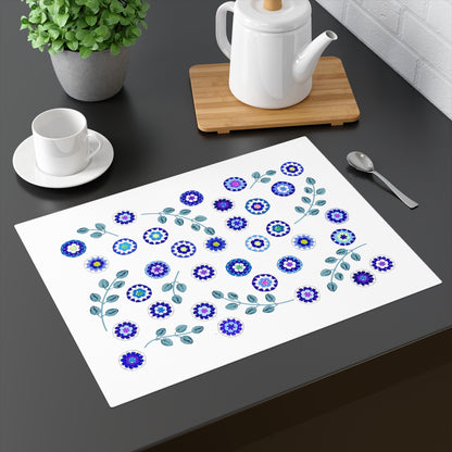Blue Crochet Flower Pattern Print Placemat