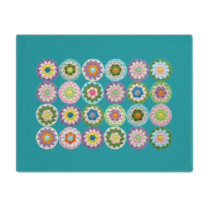 Crochet Pattern Print Cotton Placemat Teal