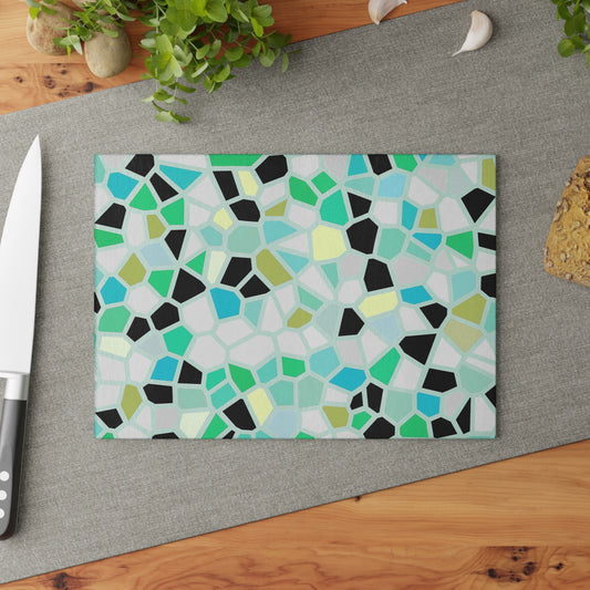 Mint Mosaic Geometric Tile Pattern Tempered Glass Cutting Board