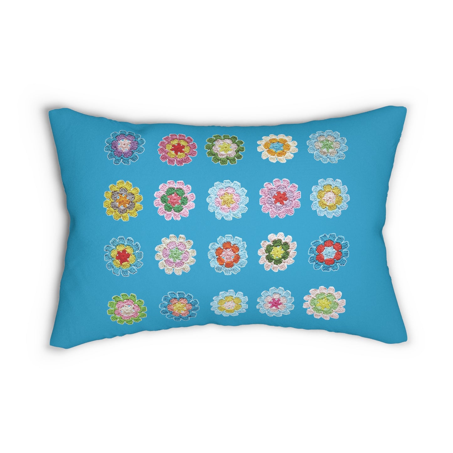 Crochet Pattern Print Spun Polyester Lumbar Pillow Aqua