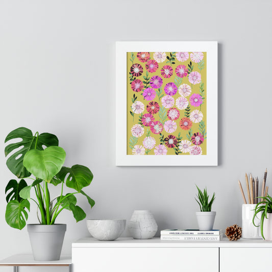 Framed Floral Vertical Poster - Mustard