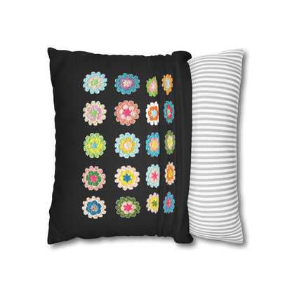 Crochet Pattern Print Faux Suede Cushion Cover-- Black