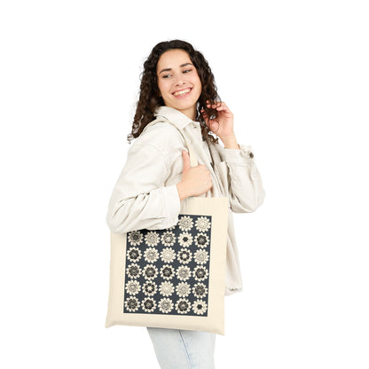 Canvas Tote Bag — Retro Crochet Floral Pattern Print Eco Shopper