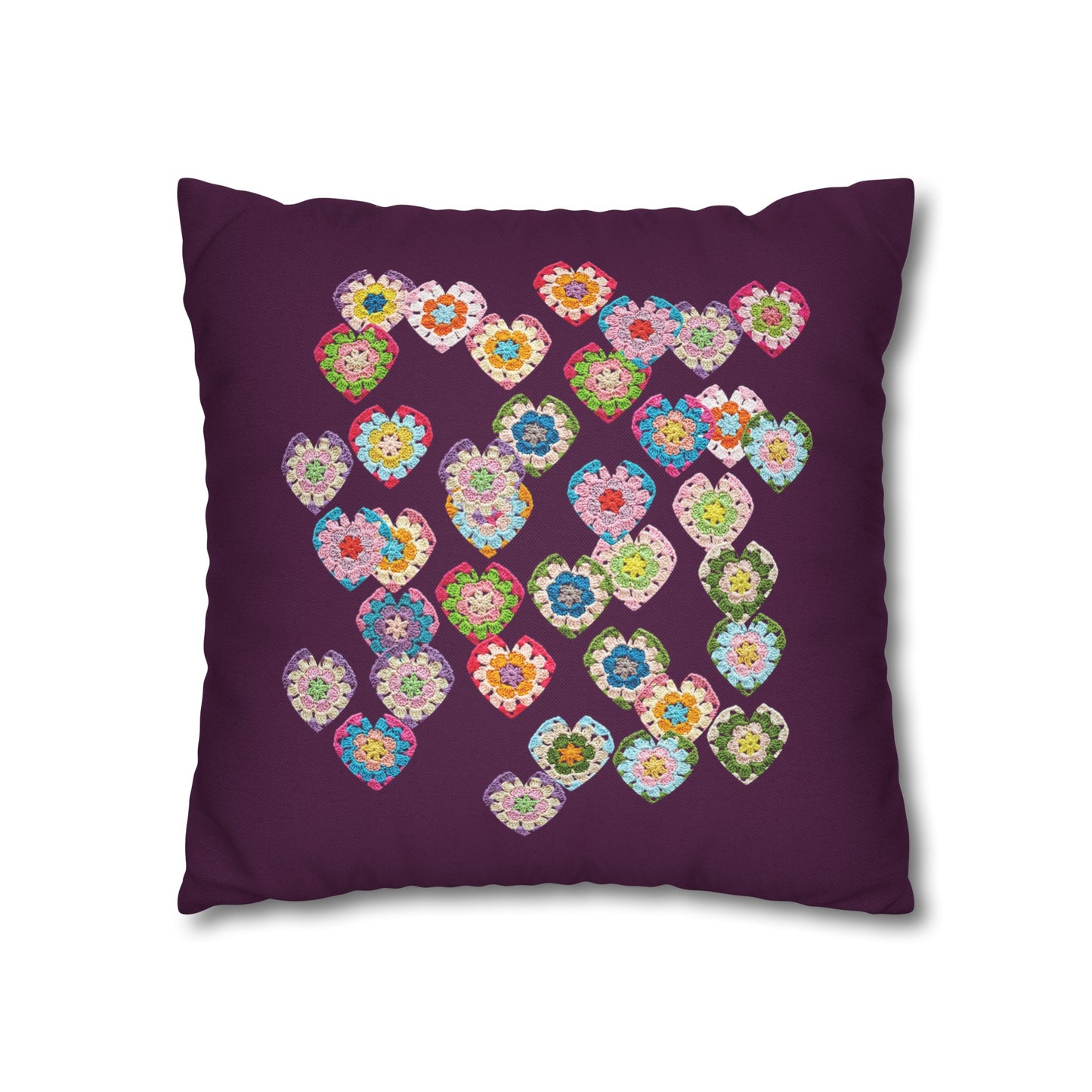 Crochet Love Heart Print Spun Polyester Square Cushion Cover Purple