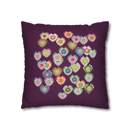 Crochet Love Heart Print Spun Polyester Square Cushion Cover Purple