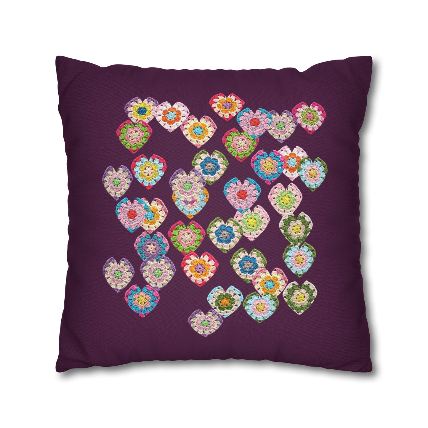 Crochet Love Heart Print Spun Polyester Square Cushion Cover Purple