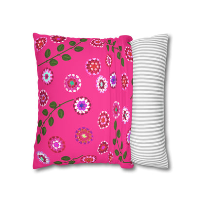 Corchet Floral Pattern Print Faux Suede Cushion Cover--Fuchsia Pink