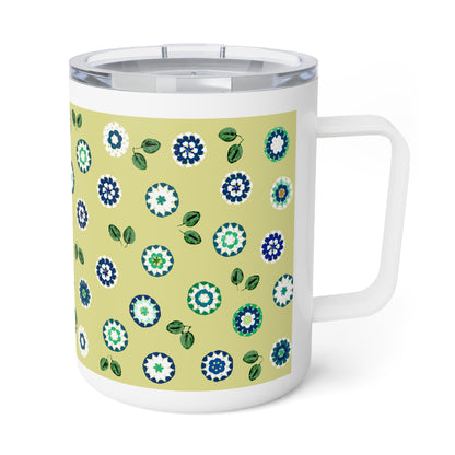 Stainless Steel Insulated Mug — Mustard Green Crochet Pattern 10oz Travel Coffee Tumbler