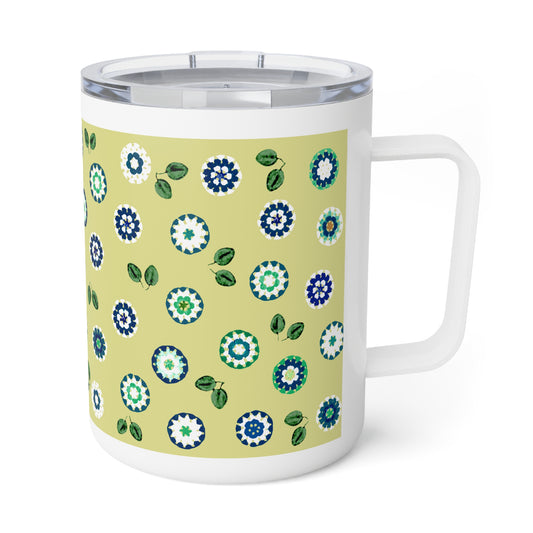 Stainless Steel Insulated Mug — Mustard Green Crochet Pattern 10oz Travel Coffee Tumbler