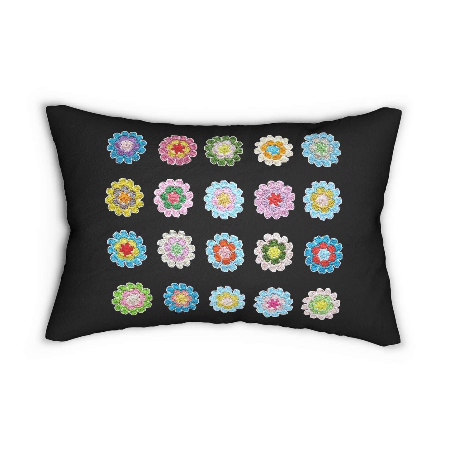 Crochet Pattern Print Spun Polyester Lumbar Pillow Black