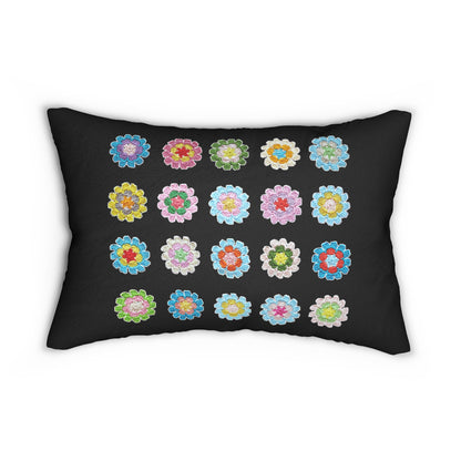 Crochet Pattern Print Spun Polyester Lumbar Pillow Black