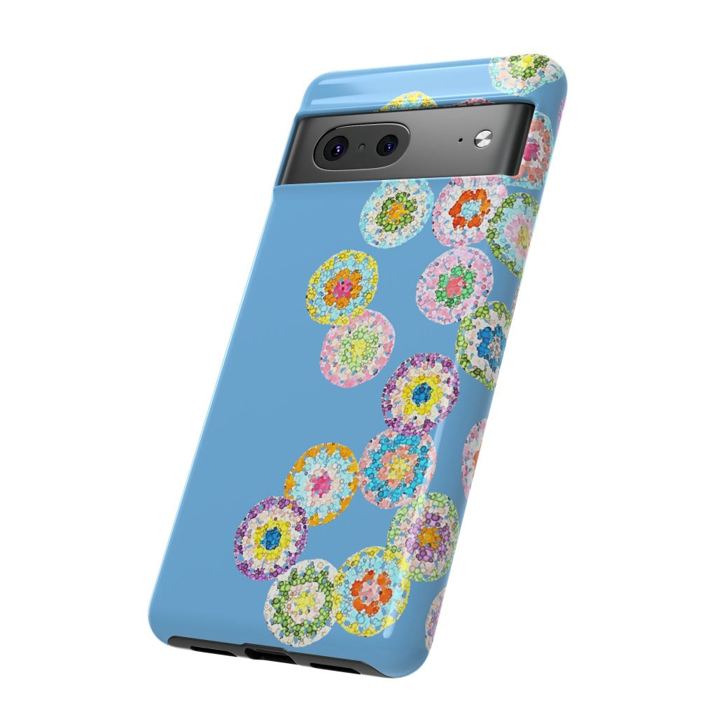 Dual Layer Tough Phone Cases Crochet Patterned Floral Blue 