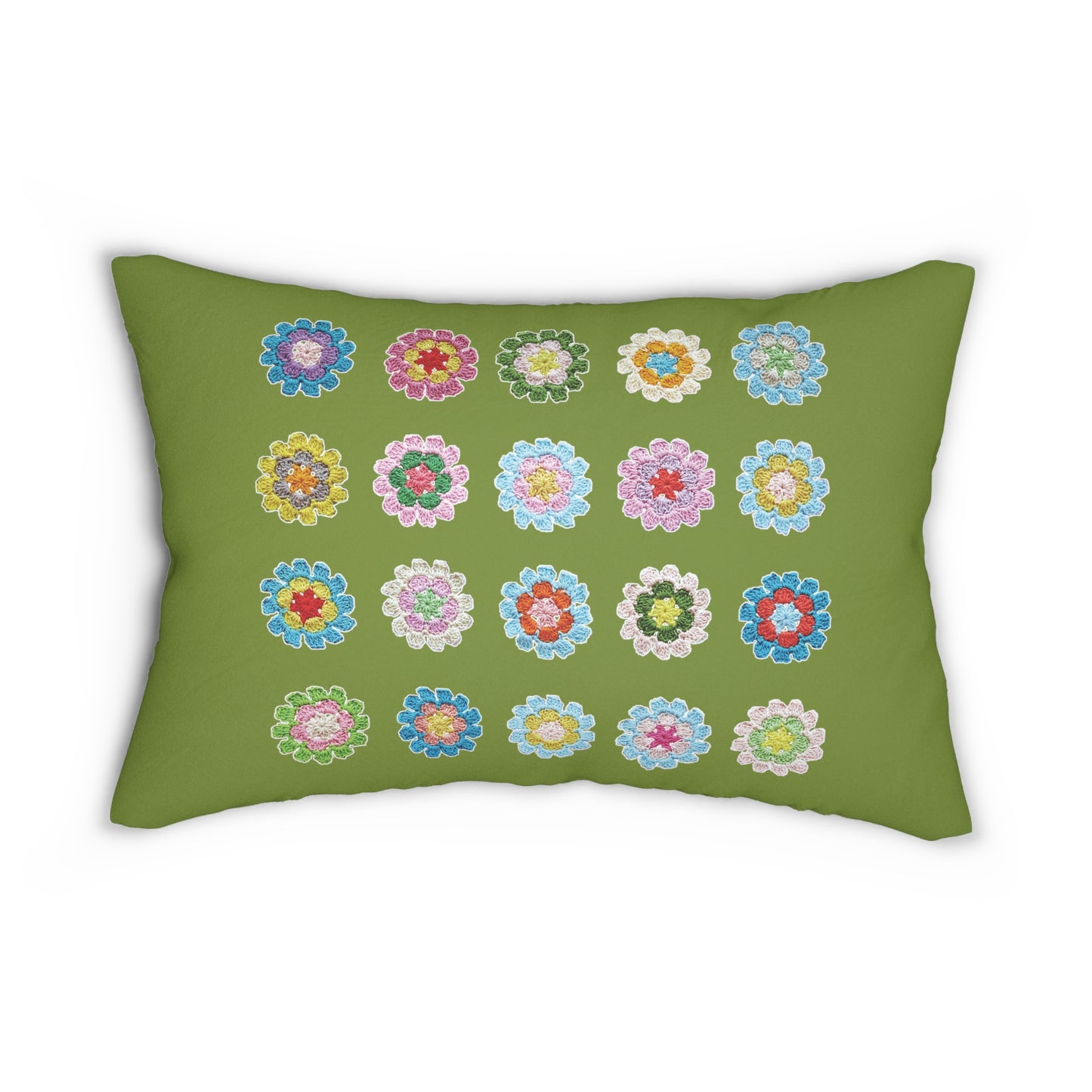 Crochet Pattern Print Spun Polyester Lumbar Pillow Olive Green