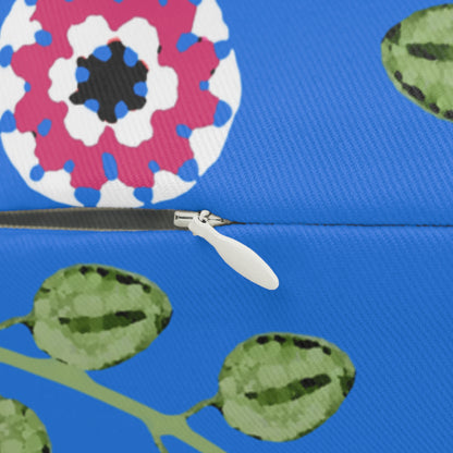 Blue Floral Lumbar Pillow — Crochet Floral Pattern Print