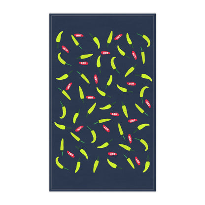 Chili Pepper Pattern Cotton Tea Towel — Navy Kitchen Dish Towel