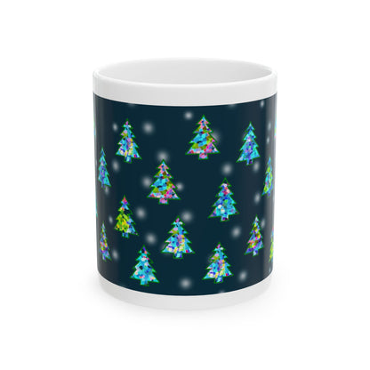 Christmas Tree and Snow Pattern Print Ceramic Mug, 11oz Navy Blue