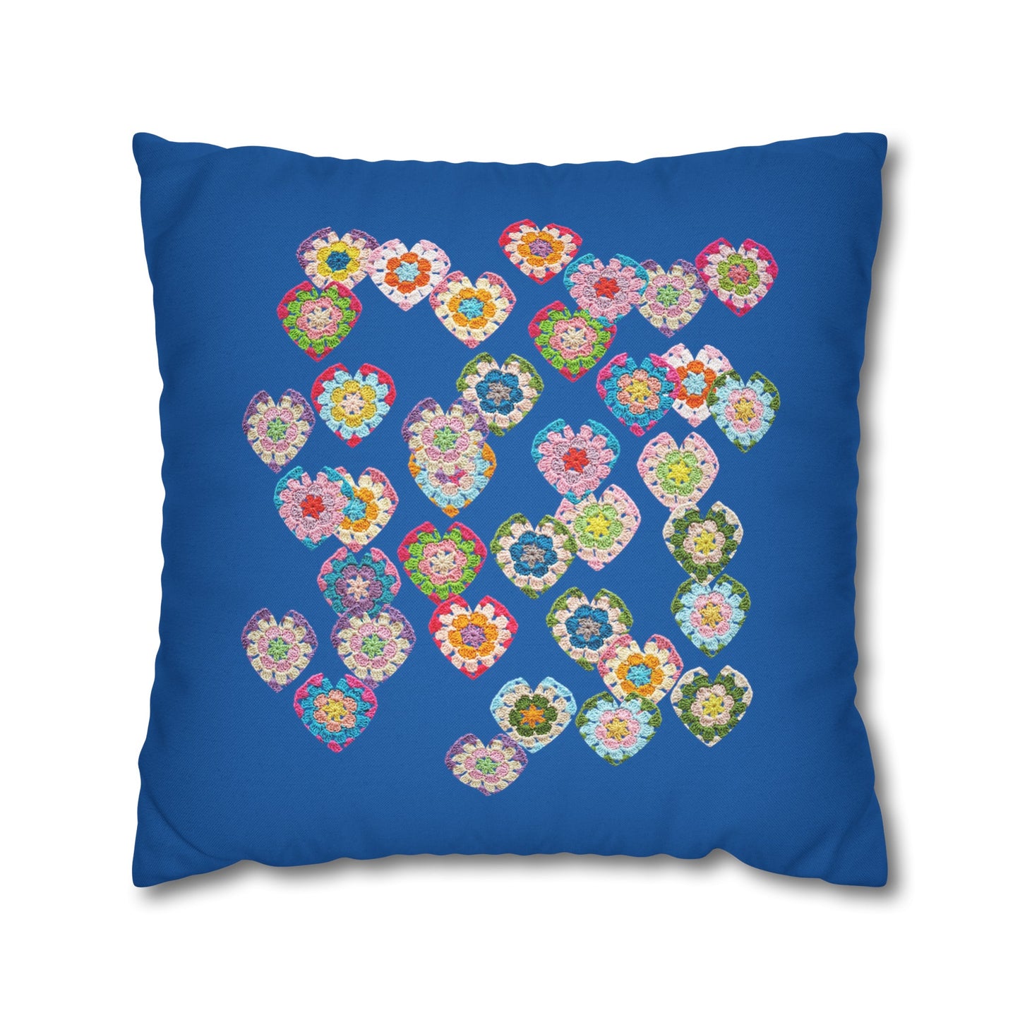 Crochet Love Heart Print Spun Polyester Square Cushion Cover Blue