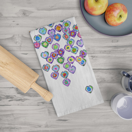 Extra Large Natural Cotton Tea Towel With Love Heart Print 71*71cm Purple