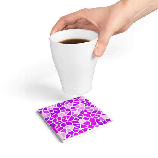 Geometric Mosaic Ceramic Coaster — Pink