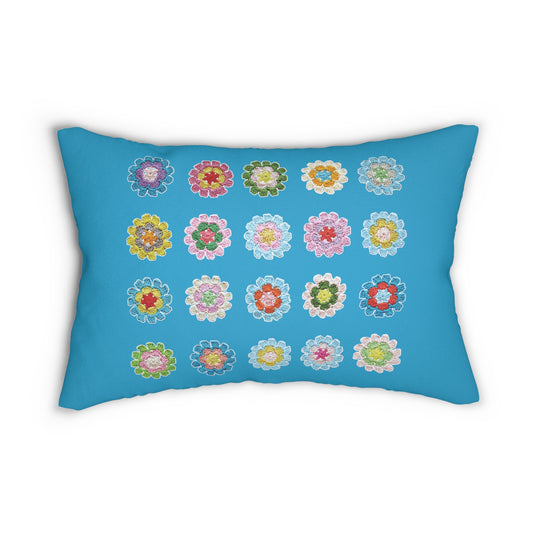 Crochet Pattern Print Spun Polyester Lumbar Pillow Aqua