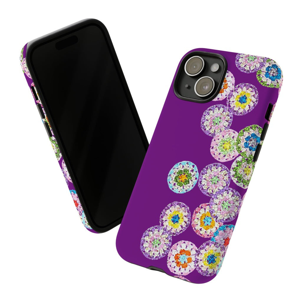 Dual Layer Tough Phone Cases Crochet Patterned Floral Purple