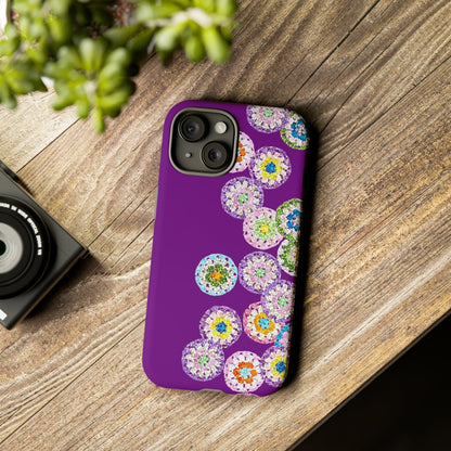 Dual Layer Tough Phone Cases Crochet Patterned Floral Purple