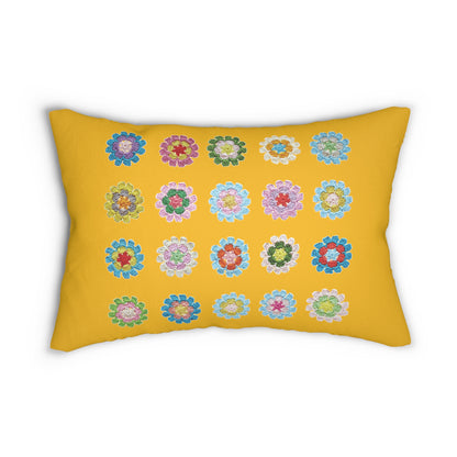 Crochet Pattern Print Spun Polyester Lumbar Pillow Yellow