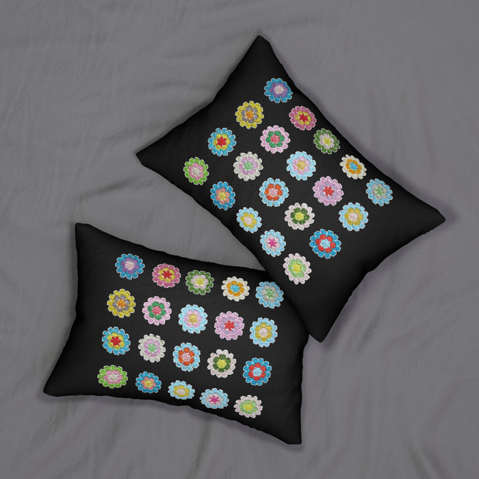 Crochet Pattern Print Spun Polyester Lumbar Pillow Black