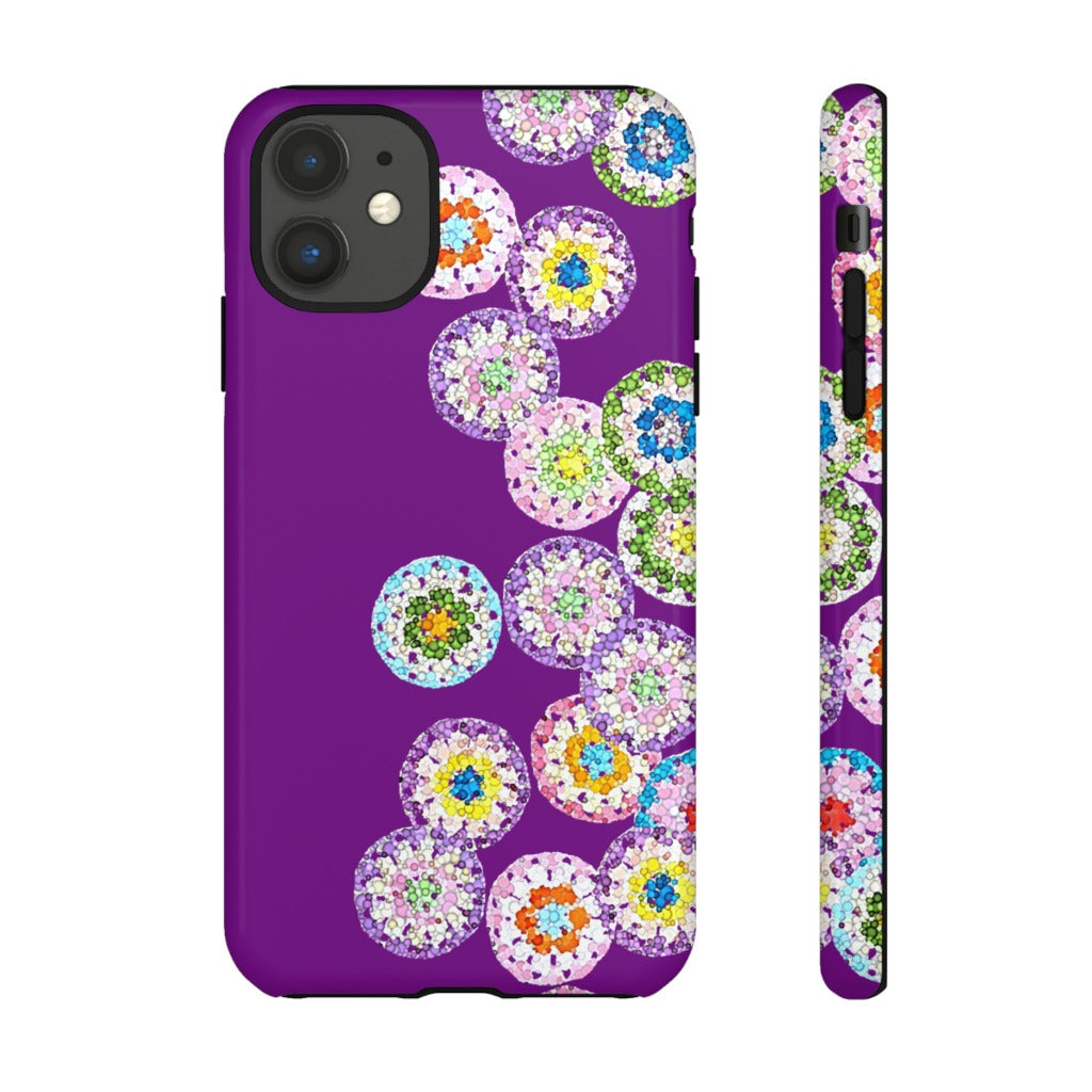 Dual Layer Tough Phone Cases Crochet Patterned Floral Purple