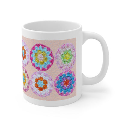 Crochet Pattern Print Ceramic Coffee Cups Pink 11oz