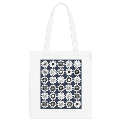 Long Handle Cotton Tote Bag Floral Steel Blue