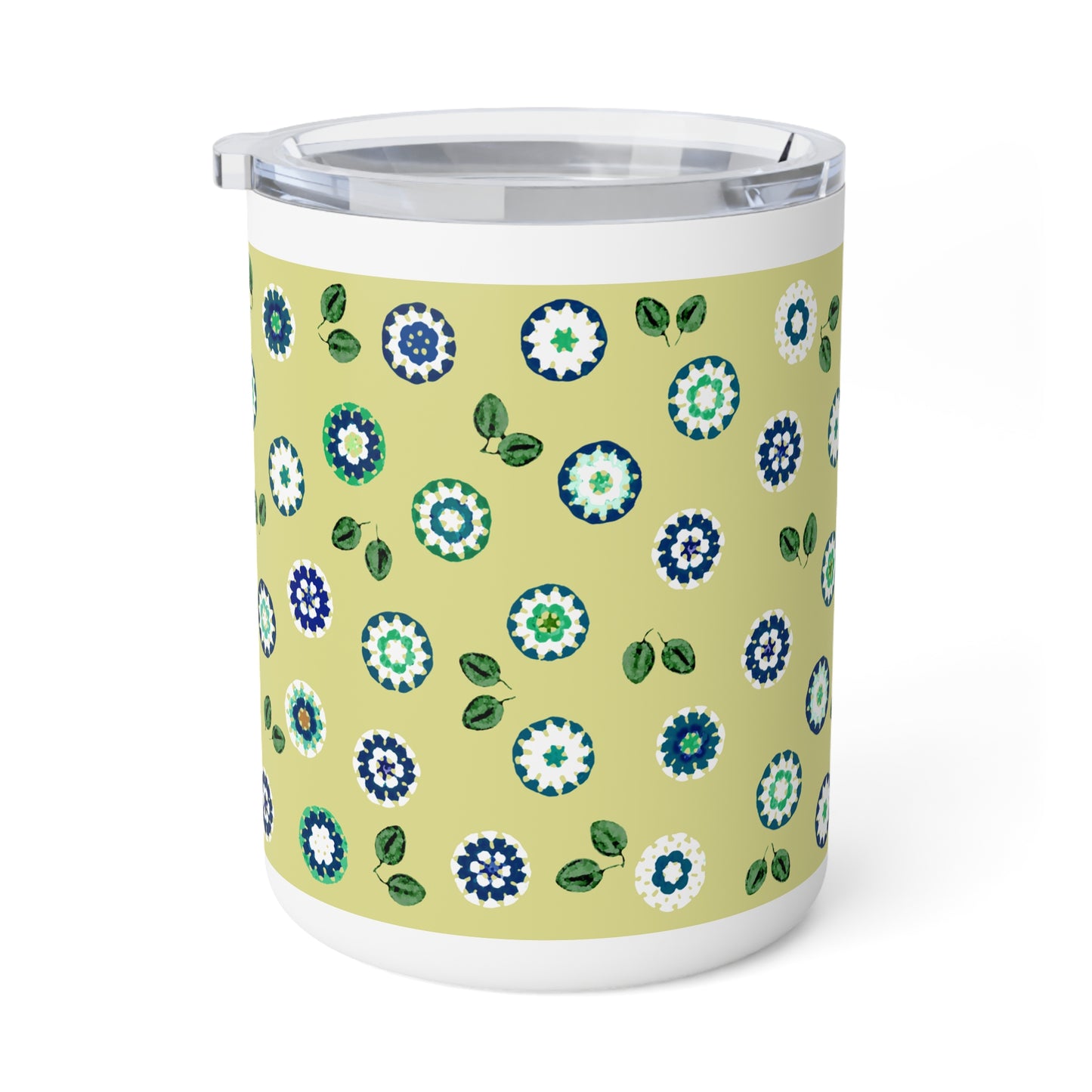 Stainless Steel Insulated Mug — Mustard Green Crochet Pattern 10oz Travel Coffee Tumbler