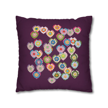 Crochet Love Heart Print Spun Polyester Square Cushion Cover Purple