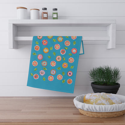 Floral Pattern Print Tea Towels Vintage Blue